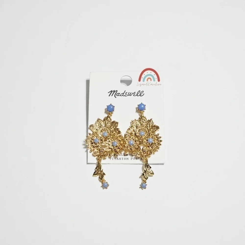 New! Madewell Semiprecious Floral Chintz Chandelier Earrings in Antique Gold